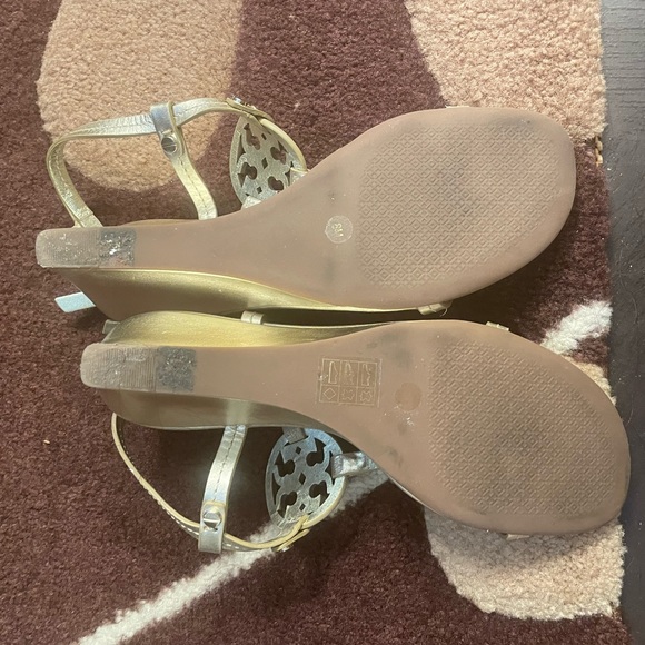 Gold 60mm, Miller Tory Burch Wedge Sandals - worn twice. - Picture 6 of 8